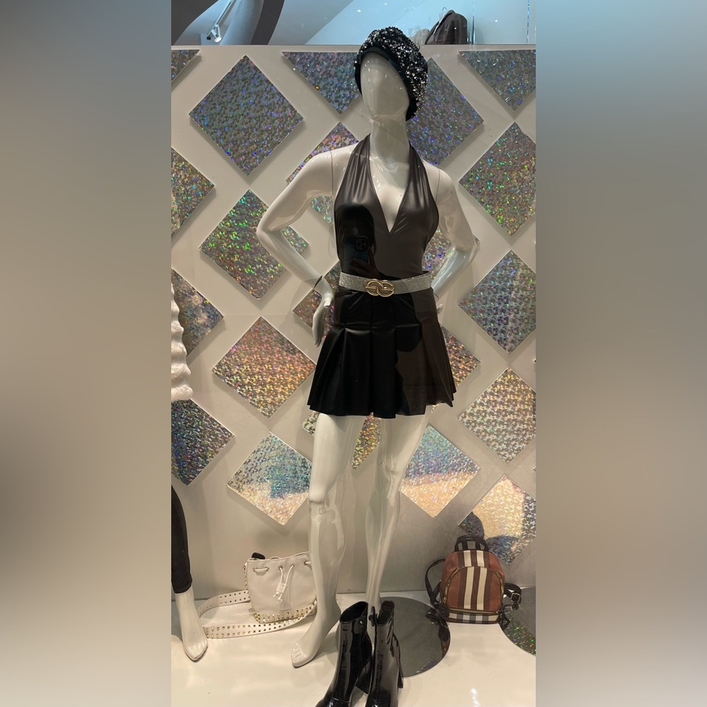Pleather Halter top dress with pleated skirt